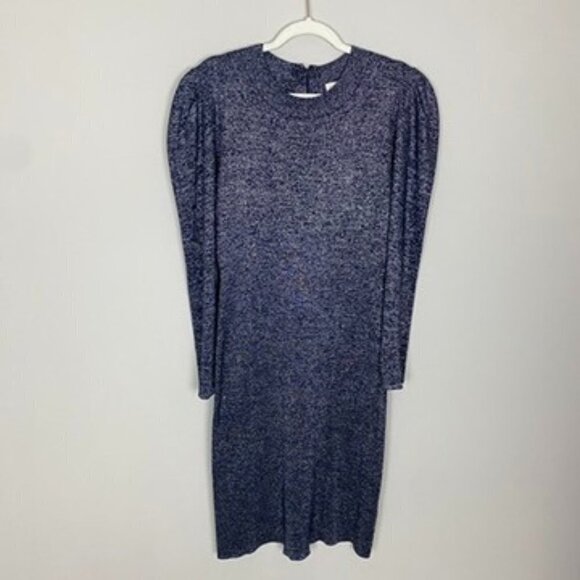 Sachin & Babi Amelie Metallic Sheath Dress Long Sleeves Puff Shoulders Blue - Picture 2 of 9